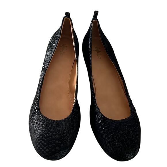 Style & Co 9M Black Faux Snakeskin Suede Ballet Flat Vinnieef Work Evening Date - Picture 2 of 8